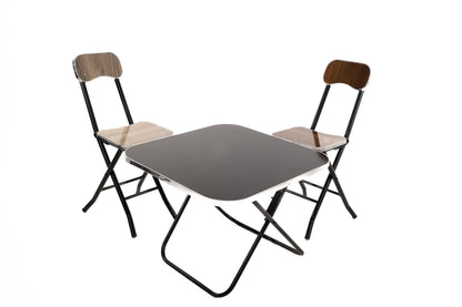 Une table et deux chaises pliable  طاولة+زوج كراسي